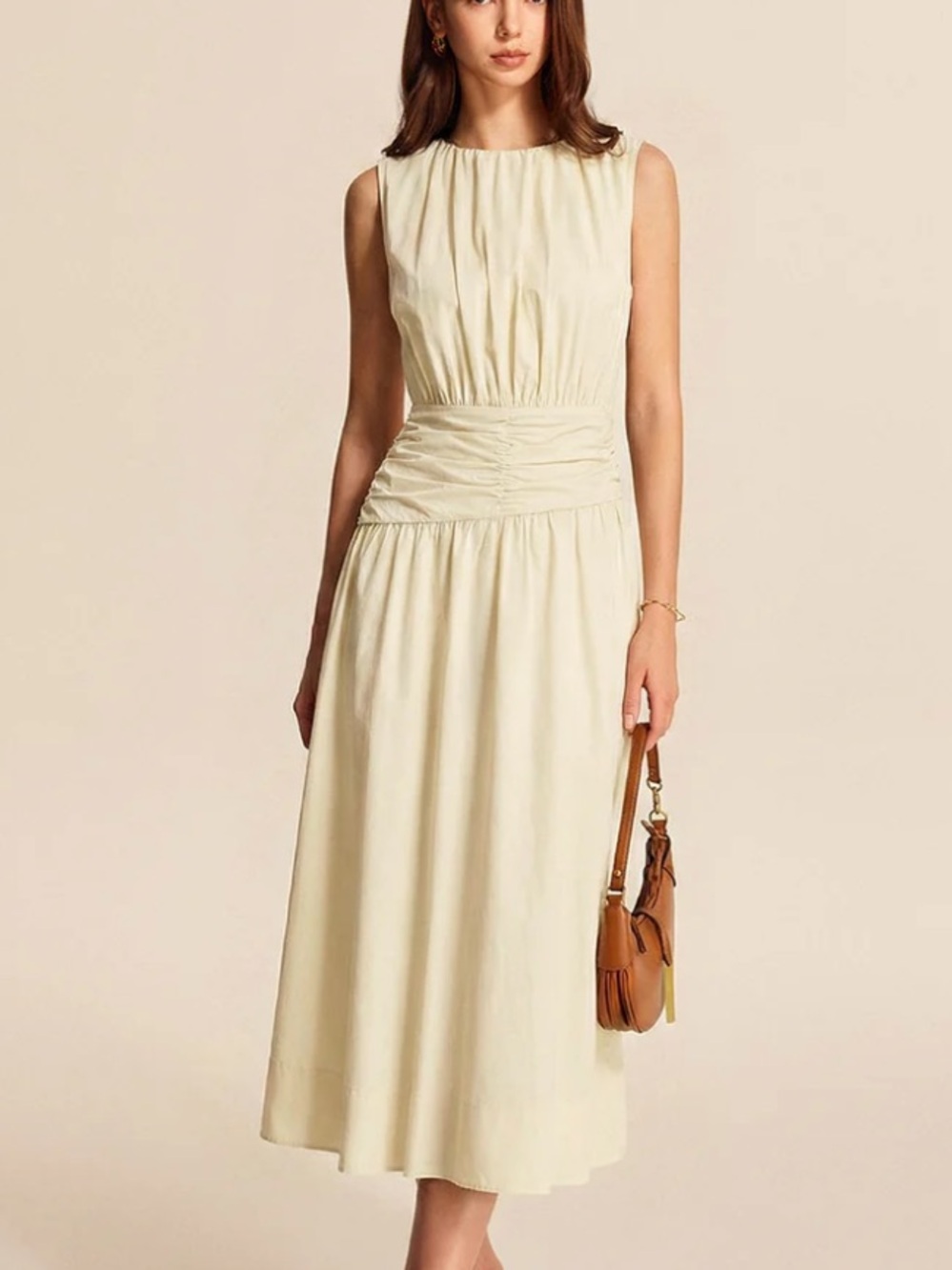 NWT Commense Sleeveless Ruched Waist Midi Dress in Butter Yellow ! Size S